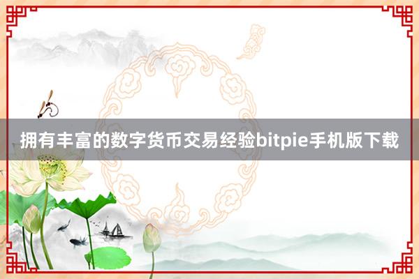 拥有丰富的数字货币交易经验bitpie手机版下载